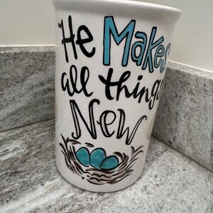 He Makes All Things New - Ceramic Vase Blue Accent